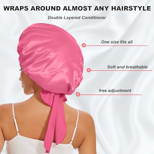 Large Satin Bonnet Silk Bonnet Hair Bonnet for Sleeping, Double Layer Satin Bonnets for Women Natural Curly Hair Shower Cap