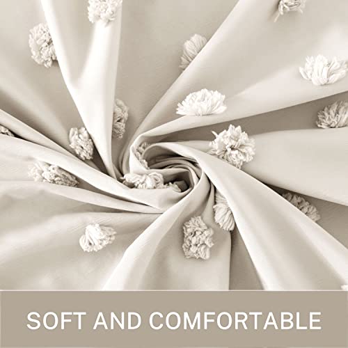 Siiluminisoy Small Stall Boho Shower Curtain Woven Fabric Cute Beige Shower Curtain, 36 x 72 Tufted Pleat Floral Textured Modern Farmhouse Minimalist Shower Curtain Set with Hooks for Bathroom
