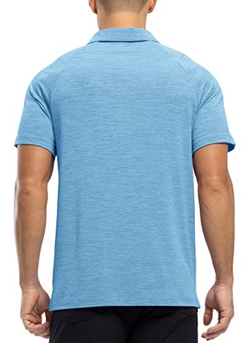 Gopune Men's Polo Shirts Short Sleeve Dry Fit Casual Sports Golf Collared Shirts with Pocket Deep Blue,M