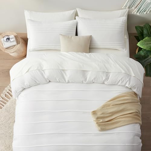 Oli Anderson Misty Rose Duvet Cover Queen Size - Pleated Queen Duvet Cover, 3PCS Soft and Breathable Textured Bedding Set with Zipper Closure(Misty Rose,90"x90")