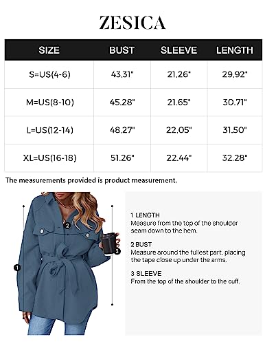 ZESICA Women's Casual Trench Coat Long Sleeve Lapel Button Down Belted Jacket Outerwear Peacoat with Pockets,Apricot,Small