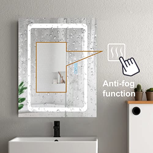 Fundin Lighted Medicine Cabinet with LED Light, Defogger, Dimmer, Outlet and USB Charger, Recessed or Surface Mount, Aluminum Material,20W x 25.6H inch
