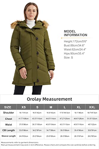 Orolay Women's Hooded Slim Puffer Jacket Quilted Mid Length Winter Down Coat Green XS