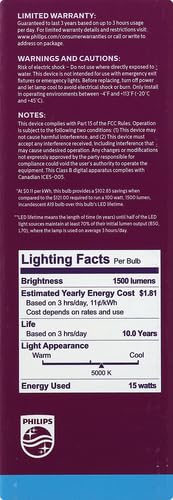 Philips LED Basic Frosted Non-Dimmable A19 Light Bulb - EyeComfort Technology - 1500 Lumen - Daylight (5000K) - 13.5W=100W - E26 Base - Old Version- Indoor - 4-Pack
