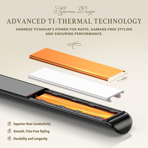 Giacomucci Titanelli 2 in 1 Titanium Hair Straightener and Curler | 100% Pure Ti-Thermal Technology Flat Iron | 1-Inch Professional Styling | Available in Black, Gold, and Pink (Black)