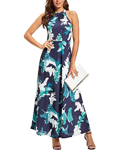 STYLEWORD Women's 2025 Summer Maxi Dresses Casual Halter Flowy Beach Sundress Formal Wedding Guest Vacation Outfits(Wine Red,L)