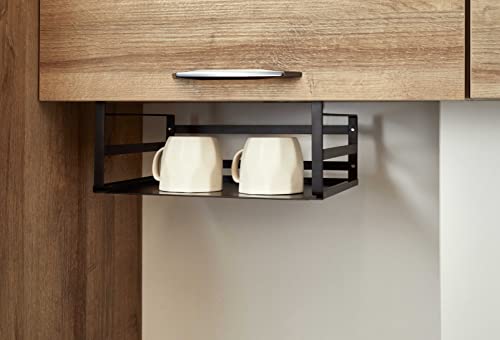 Nxconsu 2Pack Under Shelf Storage Basket Organizer Hanging Holder for Cabinet Pantry Kitchen Cupboard Desk Counter Bookshelf Organization Add-on Space Saver Heavy Duty Slide-in Black Small