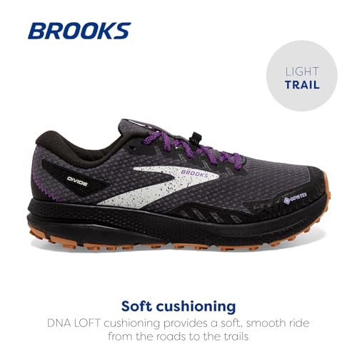 Brooks Women’s Divide 4 GTX Waterproof Trail Running Shoe - Black/Blackened Pearl/Purple - 5 Medium