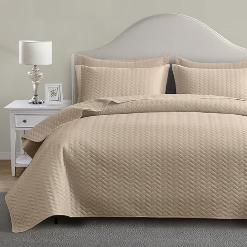Maple&Stone Quilt Set King Size, Mineral Blue Lightweight Bedspread Ultrasonic Chevron Pattern Light Coverlet for All Season Comforter Bedding Decor - 3 Piece King Bed Cover Sets