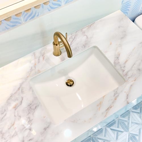 rabbitgoo Glossy Marble Contact Paper Peel and Stick Wallpaper 11.8" x 78.7" Countertop Furniture Waterpoof Self Adhesive Removable Cover for Kitchen Bathroom Cabinet Drawer Shelf Liner Vinyl Roll