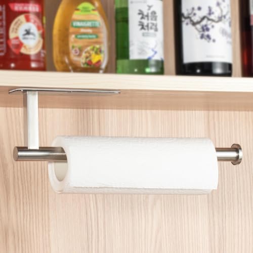 ASTOFLI Self Adhesive Paper Towel Holder Under Cabinet No Drilling 2 Pack, Under Cabinet Paper Towel Holder Wall Mount, Hanging Paper Towel Holder Adhesive, Peel and Stick Paper Towel Holder (Black)