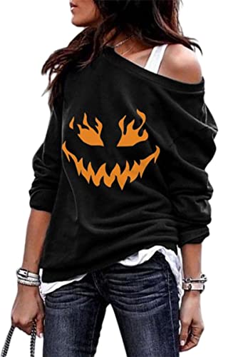LOTUCY Halloween Pumpkin Face Sweatshirts Womens Jack O' Lantern Pumpkin Pullover Cute pumpkin Long Sleeve Shirt