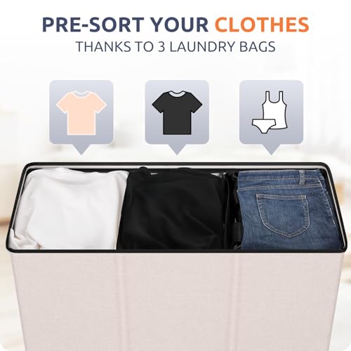 SOLEDI 180L 3-Section Laundry Hamper with Lid, Extra Large Dirty Clothes Basket with Sturdy Handles for Laundry Room & Bedroom - Durable Organizer for Sorting Laundry