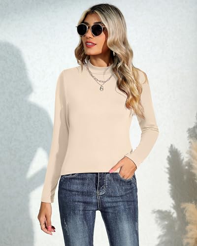 Ficerd 3 Pack Women's Mock Turtleneck Shirts, Long Sleeve Mock Neck Pullover Tops Slim Fitted Stretch Undershirt Tee Blouse (Black, Navy Blue, Wine Red,Medium)