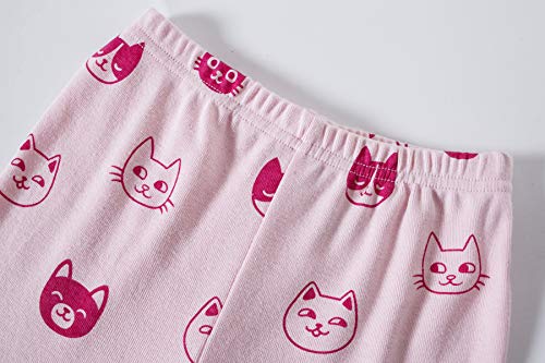 Family Feeling Big Girls Cat Pink Pajamas Short Sets 100% Cotton Kid Summer Pjs 16