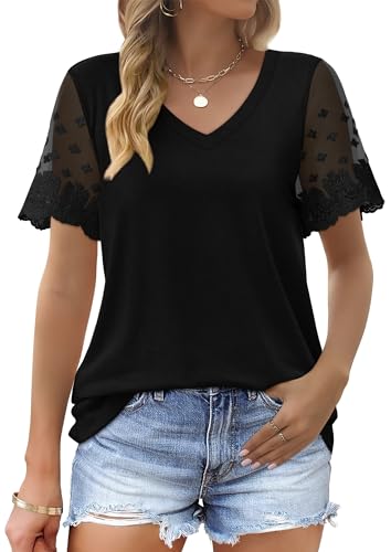 OFEEFAN Womens Tops Trendy Soft T Shirts Army Green Short Sleeve Blouses for Women Medium