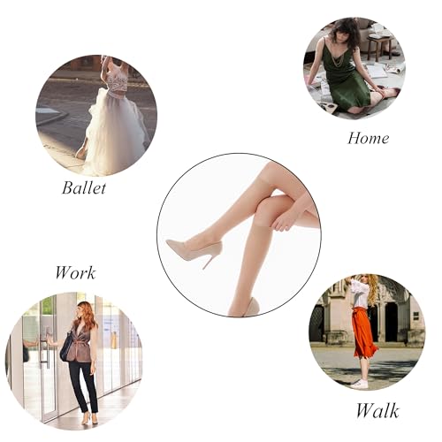HA WA 6 Pairs Women's Knee High Stocking Nylon Black&Nude Socks(20D-KS 3*Black+3*Nude)