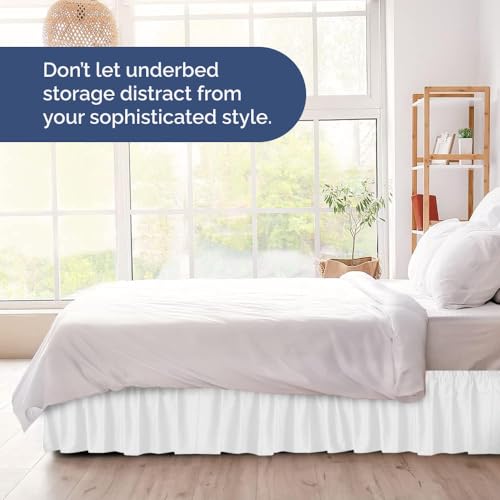 Wrap Around Dust Ruffle Bed Skirt - Black - for King Size Beds with 21 in. Drop - Easy Fit Elastic Strap - Pleated Bedskirt with Brushed Fabric - Wrinkle Free, Machine Wash - by CGK Linens
