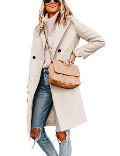 Hooever Women's Winter Wool Coat Casual Notch Lapel Single-Breasted Peacoat(Teal-XXL)