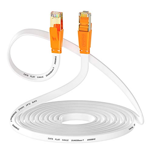Smolink Ethernet Cable 100 FT, Cat 8 Ethernet Cable 2000Mhz 40Gbps, Internet Cable Professional Flat LAN Cable SFTP Patch Cord with Gold Plated RJ45 Connector for Router Modem, White