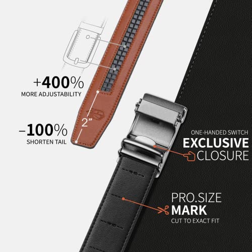 Zitahli Ratchet Belt for Men,Upgraded Tail Hidden Design mens belt Leather for Dress Pant Shirt Oxfords,Micro Adjustable 26"-32"