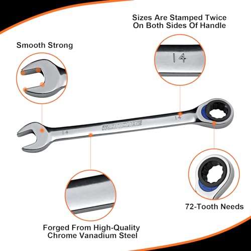 ironcube Ratcheting Wrench Set, 5-Piece, Metric 10mm to 15mm, Chrome Vanadium Steel, 72 Tooth Gear with Storage Rack