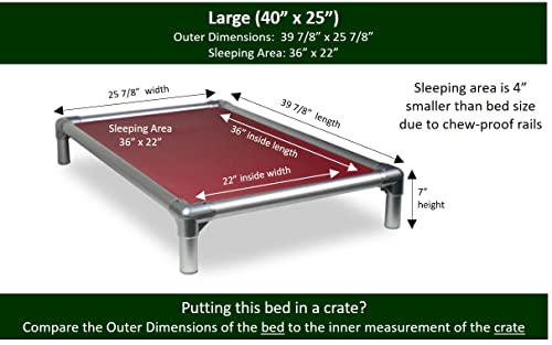 Kuranda Chewproof Bed - Silver Aluminum - 30" x 20" - Heavy Duty Vinyl - Burgundy