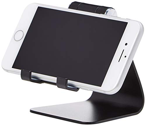 Amazon Basics Adjustable Aluminum Cell Phone Desk Stand for iPhone and Android, Black, 3.3 x 3 x 4.2 Inch (LxWxH)