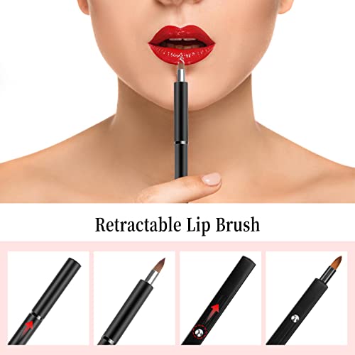 Arqumi 2 Pack Lip Applicator for Makeup, Dual-ended Lip Brush with Protective Lid, Single-ended Lip Brush Retractable Lipstick Applicator for Lip Gloss, Lip Mask, Eyeshadow, Lip Cream, Black