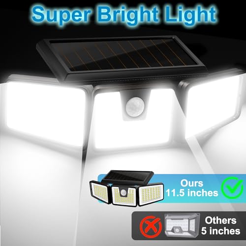 AmeriTop Solar Lights Outdoor, 2 Pack 233 LED High Brightness Cordless Solar Motion Sensor Lights; 3 Adjustable Heads, 270ยฐ Wide Angle Illumination, IP65 Waterproof, Security LED Flood Light(Daylight)