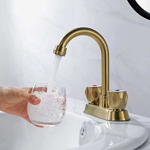Bathroom Faucets 4 Inch Centerset Bathroom Faucet 2 Handle Faucet for Bathroom Sink with 2 and 3 Hole, Lead-Free Faucets for Bathroom Sink Vanity Rv Sink Faucet, Brushed Gold