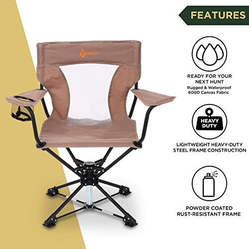 ARROWHEAD OUTDOOR 360° Degree Swivel Hunting Chair w/Armrests, Perfect for Blinds, No Sink Feet, Supports up to 450lbs, Carrying Case, Steel Frame, Fishing, High-Grade 600D Canvas, USA-Based Support,