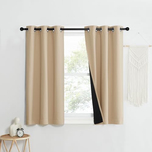 NICETOWN High-End Thermal Curtains, Full Blackout Curtains 90 Inches Long for Dining Room, Soundproof Window Treatment Drapes for Hall Room, Black, 46" Wide Per Panel, Set of 2 Panels