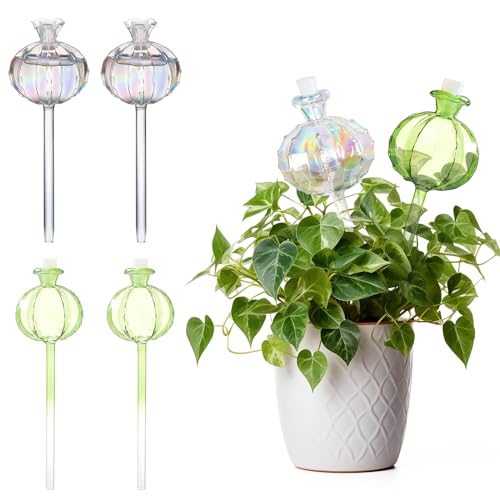 Plant Watering Globes Large, 4 Pcs Self Watering Planter Insert for Indoor & Outdoor Plants,Plant Automatic Watering Bulbs,Self Watering Spikes Last Up to 5 Days