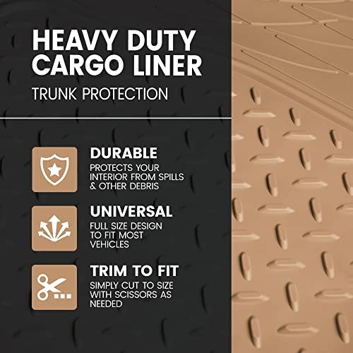 BDK Heavy Duty Rubber Cargo Mat Liner - All-Weather Trunk Protection, Trim-to-Fit Design for Cars, SUVs, Vans & Trucks - Non-Slip, Waterproof, Durable Cargo Floor Liner - 46" x 56.75" x 0.25" - Beige