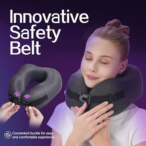 CSJT Travel Pillow Vac Compressed Memory Foam Neck Pillow Airplane,Comfortable,Neck Support,Machine Washable,Airplanes Travel Essentials Accessories for Office,Flight,Cars Breaks Sleeping(Black)…