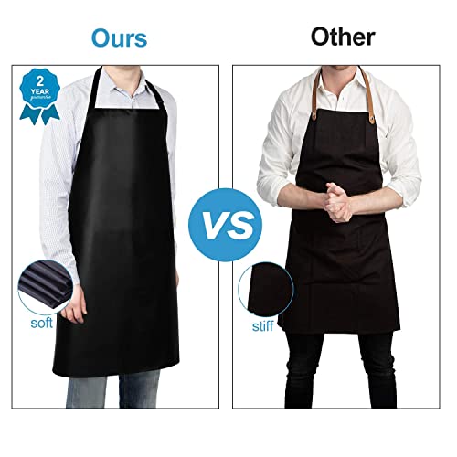 Gotega Waterproof Rubber Vinyl Apron 40 Inch Heavy Duty Chemical Work Apron Durable with Adjustable Bib Apron for Dishwashing Black