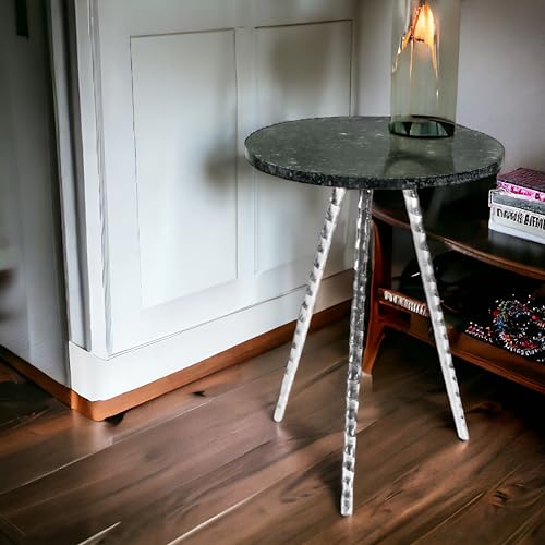 Round Side Table Tray Nightstand Coffee End Table for Living Room Bedroom Small Spaces Bedside Table Mid Century Modern Coffee Table Accent Table 15'' x 18.75'' - Basil Green Gold