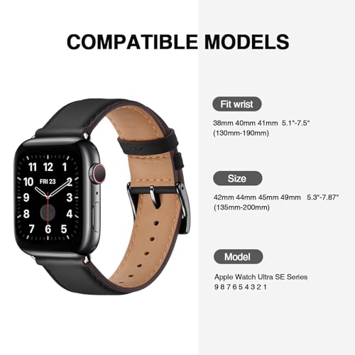 OMIU Square Bands Compatible with Apple Watch Band 38mm 40mm 41mm 42mm 44mm 45mm 49mm, Genuine Leather Wristband Starp for iWatch SE Series 9 8 7 6 5 4 3 2 1 Ultra for Women Men(Dark Blue/Black)