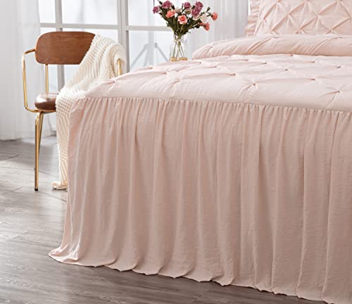 Chezmoi Collection Sinclair 2-Piece Ruffle Skirt Bedspread Set - French Country Chic Farmhouse - Twin, Blush