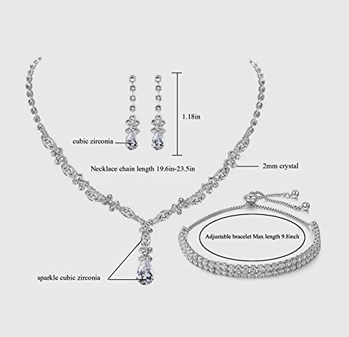 UDYLGOON Bride Rhinestone Crystal Earrings Necklace Jewelry Set for Bridesmaid Bride Wedding Costume Prom (Black)