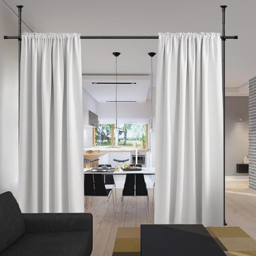 Room Divider Curtain Rod, No Drilling curtain divider for Room Separation, 48 to 72inches(W) 4-10ft (H) Adjustable hanging Room Divider Rod Stand, Floor to Ceiling Room Curtain Divider Black