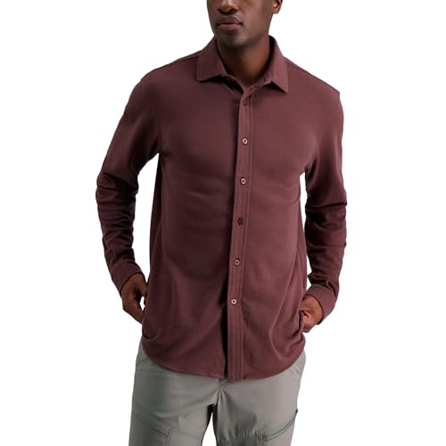 Haggar Men's Long Sleeve Print Cotton Shirt, Navy, Medium