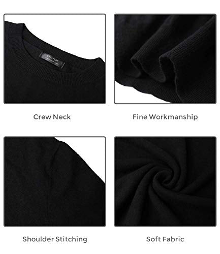QUALFORT Women's Black Crewneck Lightweight Sweater Pullovers Black Medium