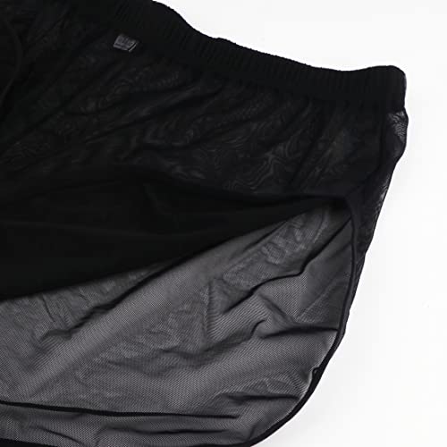 ZONBAILON Large Split Sides Men's Boxers Shorts Mesh Underwear See-Through Black Size M