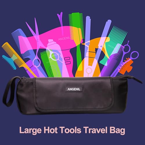 ANGENIL Large Capacity Hair Tools Travel Bag Heat Resistant Mat for Flat Irons, Curling Iron, Hot Air Brushes, Hair Dryer and Care Accessories, Portable Hot Tool Mat Bag 2 in 1