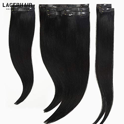 Lacer Real Hair Extensions Clip in Human Hair P#1B/30 Natural Black Mixed Auburn Brown 7Pcs Clip in Hair Extensions Real Human Hair 14 Inch 120g