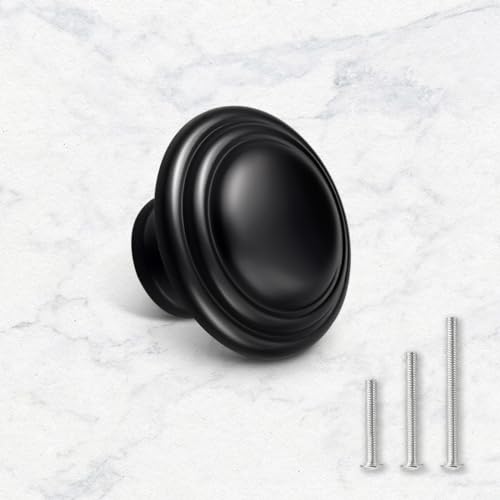 Gobrico 5 Pack 1-3/8" Black Bi-Fold Door Knobs Kitchen Cupboard Cabinet Door Pulls Handles Round Drawer Knobs