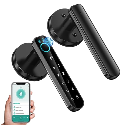 Fingerprint Door Lock- Smart Door knob,biometric Door Lock,with passcode keypad keyless Entry Door Handle,for Bedroom Home Hotel Office Apartment (Black with APP)