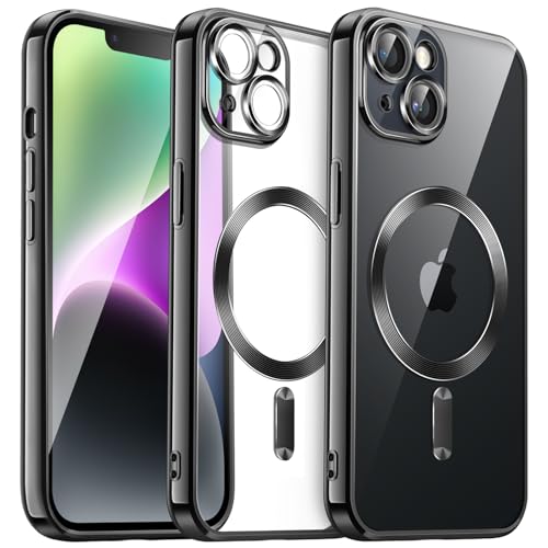 JETech Soft Clear Case for iPhone 14 6.1-Inch, Camera Lens Full Protection, Compatible with MagSafe Wireless Charging, Shockproof Electroplated TPU Phone Cover (Black)